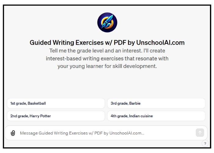 Unleashing Creativity in Homeschooling: How Guided Writing Exercises w/PDF by UnschoolAI.com Revolutionizes Learning